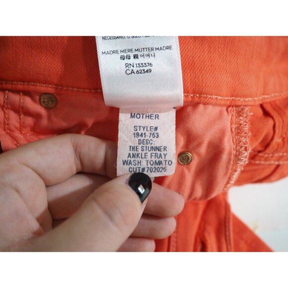 Mother Tomato Red Orange The Stunner Ankle Fray Play Date Jeans, Size 26 - Picture 12 of 15